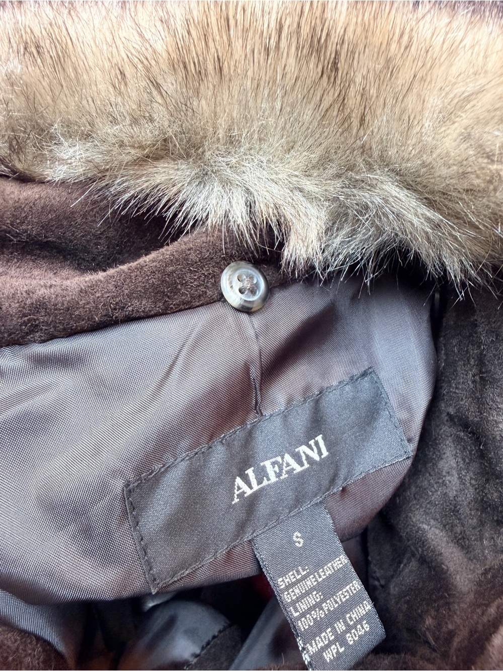 Vintage Alfani Y2K Chic Genuine Leather Brown Suede Jacket Faux Fur Collar Size - Picture 8 of 11
